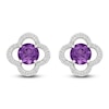 Thumbnail Image 1 of Natural Amethyst & White Lab-Created Sapphire Clover Halo Stud Earrings Sterling Silver