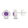 Thumbnail Image 3 of Natural Amethyst & White Lab-Created Sapphire Clover Halo Stud Earrings Sterling Silver