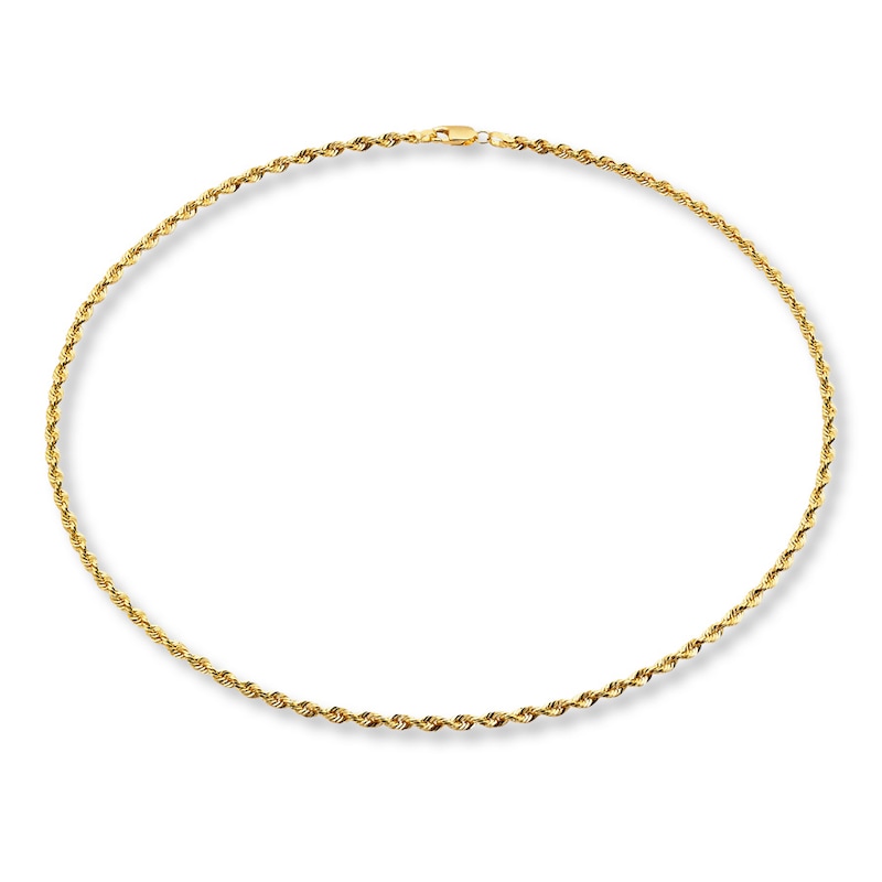 Solid Glitter Rope Chain Necklace 14K Yellow Gold 24" Length 2mm