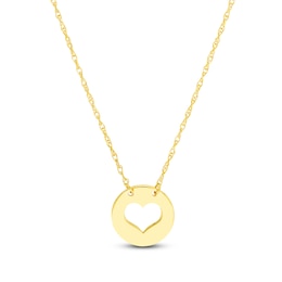 Disc Heart Necklace 14K Yellow Gold 16&quot; Adjustable