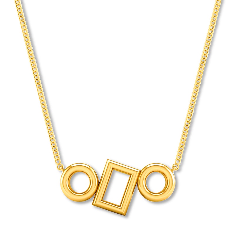 Main Image 1 of Circles and Block Necklace 10K Yellow Gold 18&quot; Adjustable