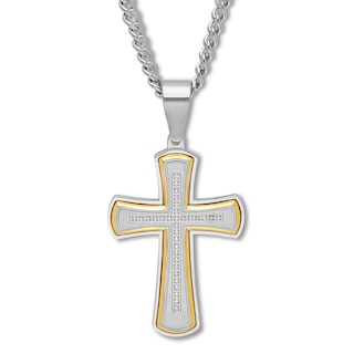 Cross Necklace 1/6 ct tw Diamonds Stainless Steel 24