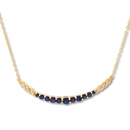 Natural Sapphire Necklace 1/20 ct tw Diamonds 10K Yellow Gold