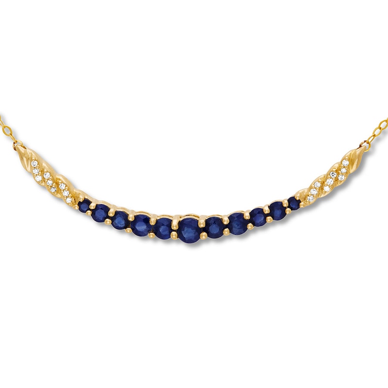 Main Image 2 of Natural Sapphire Necklace 1/20 ct tw Diamonds 10K Yellow Gold