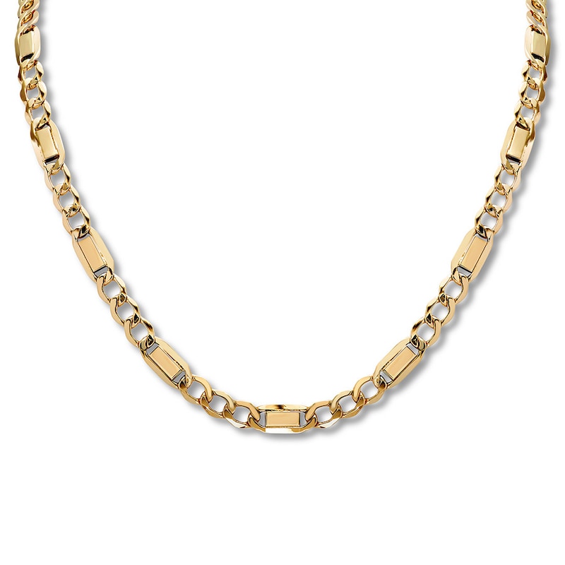 Semi-Solid Figaro Chain Necklace 10K Yellow Gold 22"