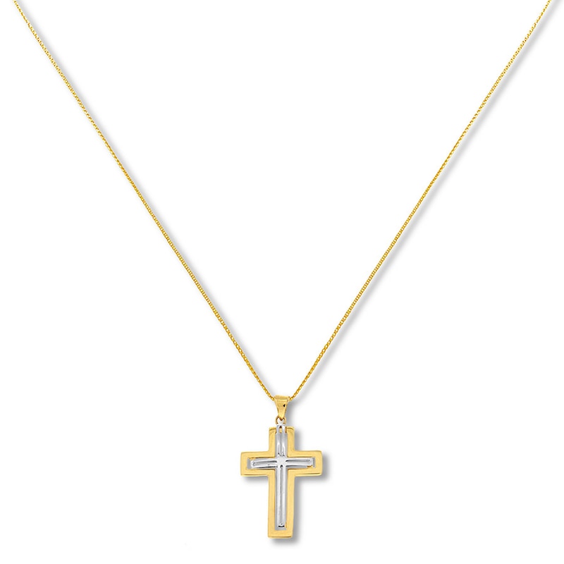 Openwork Cross Necklace 14K Two-Tone Gold 18