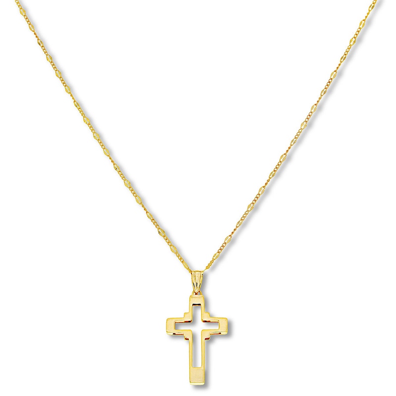 Open Cross Necklace 14K Yellow Gold 18"