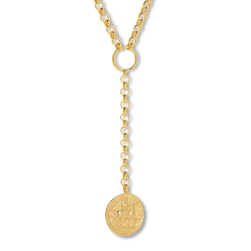 Roman Coin Medallion Drop Necklace 14K Yellow Gold 18"