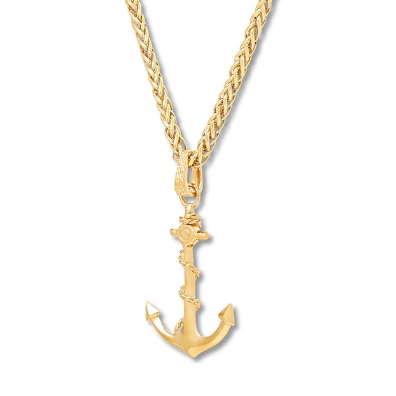 Men's Anchor Necklace 10k Yellow Gold 22