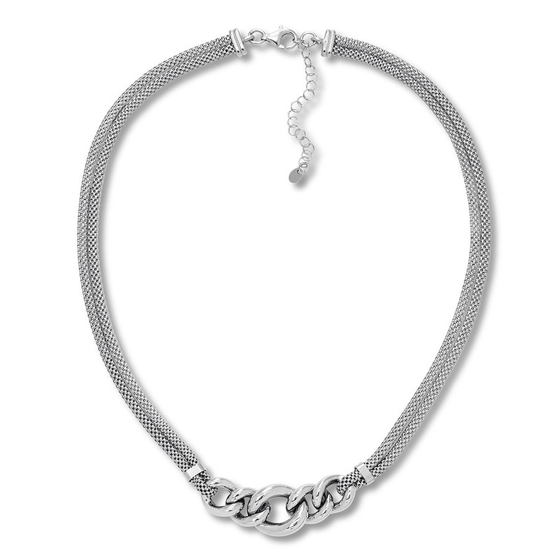 Curb & Popcorn Chain Necklace Sterling Silver 16"