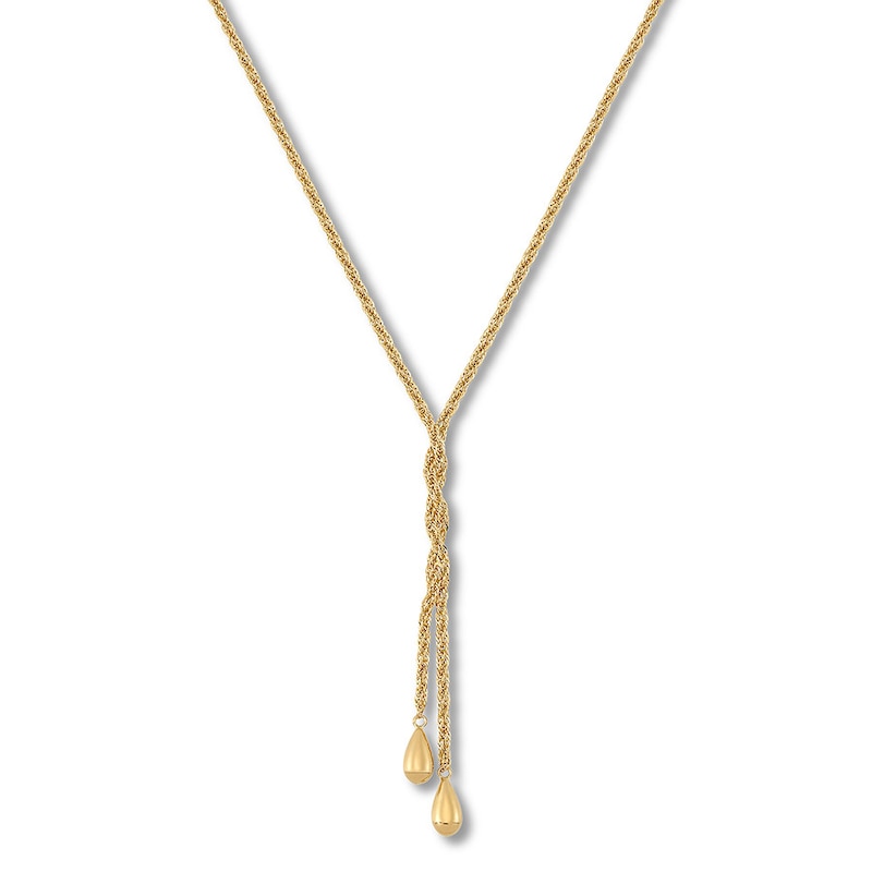 Rope Chain Teardrop Lariat Necklace 10K Yellow Gold 17"