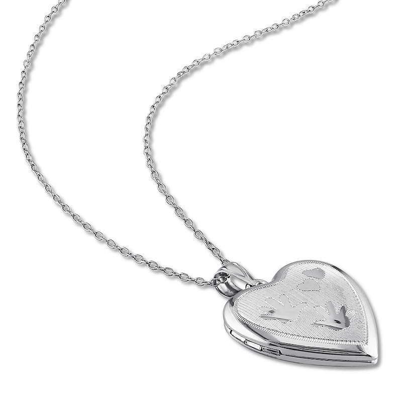 Main Image 2 of Hand Print Heart Locket Necklace Sterling Silver 18&quot;