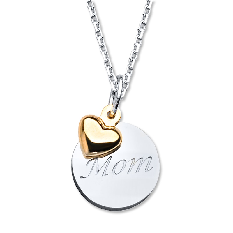 Mom Heart Necklace Sterling Silver 14K Yellow Gold Accent 16"-18" Adjustable