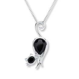 Black Cat Necklace Onyx Sterling Silver