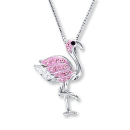 Flamingo Necklace Pink/White/Black Crystals Sterling Silver 18&quot;