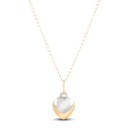 Hollow Children's Heart Necklace 14K Two-Tone Gold 13&quot;