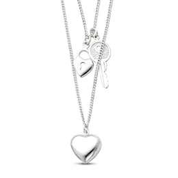 Heart & Key Necklace Sterling Silver 18&quot;