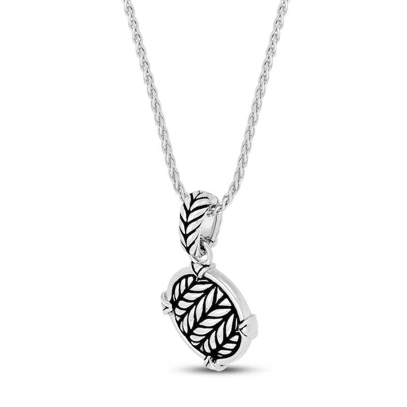 Wheat Design Textured Disk Pendant Necklace Sterling Silver 17"
