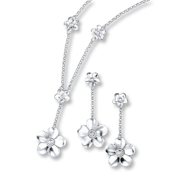 Dogwood Blossom Set Necklace & Earrings Sterling Silver