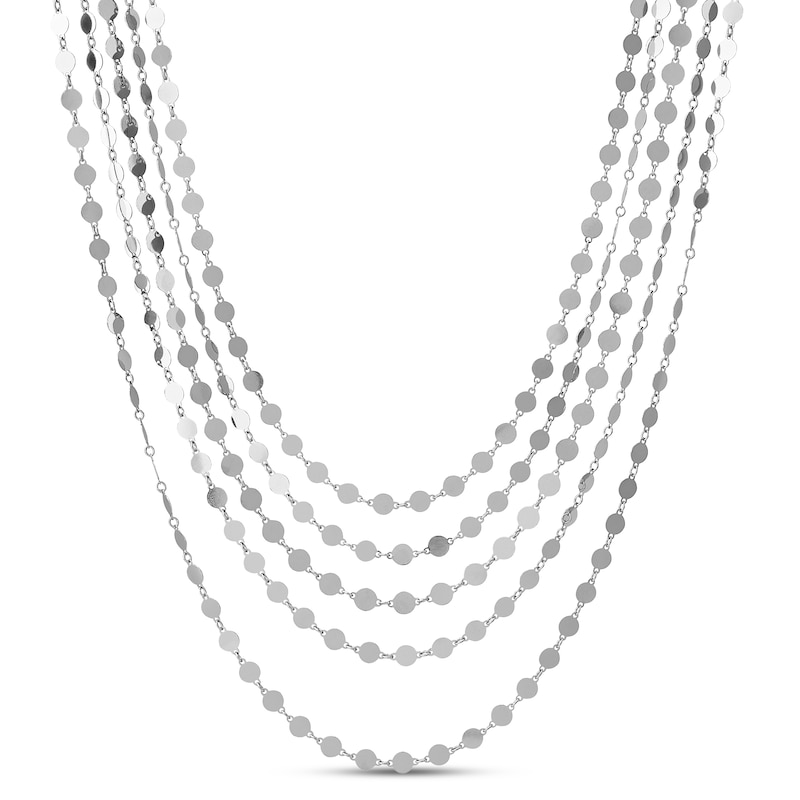 Graduated 5-Row Layered Disk Necklace Sterling Silver 18"