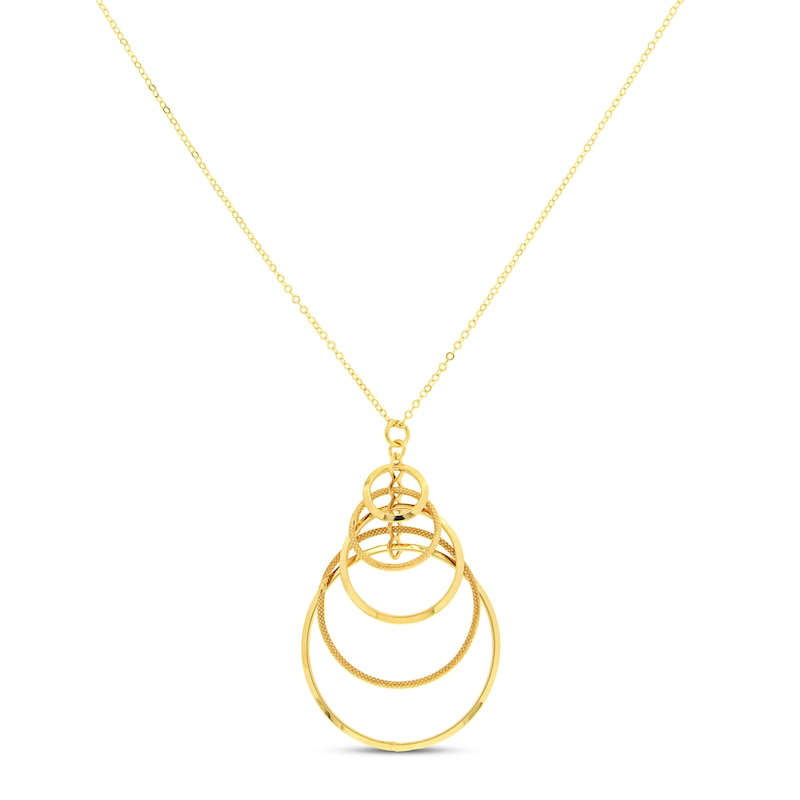 Multi Circle Drop Necklace 10K Yellow Gold