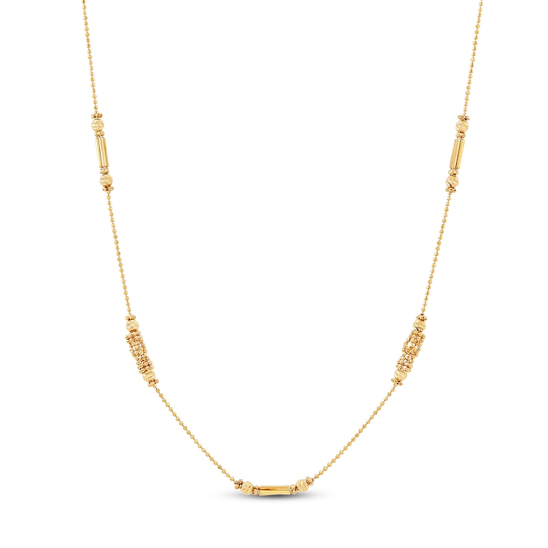 Bar & Bead Chain Necklace 10K Yellow Gold