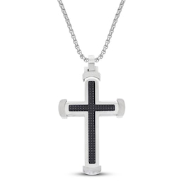 Cross Necklace Carbon Fiber Stainless Steel 24&quot;