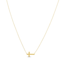 Sideways Cross Necklace 14K Yellow Gold 16-18&quot; Adjustable