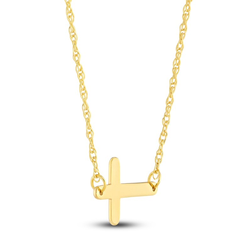 Main Image 2 of Sideways Cross Necklace 14K Yellow Gold 16-18&quot; Adjustable