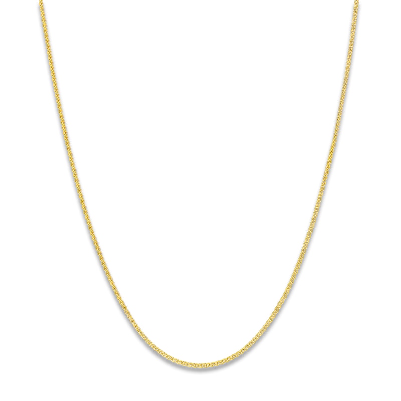 Solid Round Wheat Chain Necklace 18K Yellow Gold 16" 1.05mm