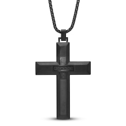 Cross Necklace Carbon Fiber Stainless Steel 24&quot;