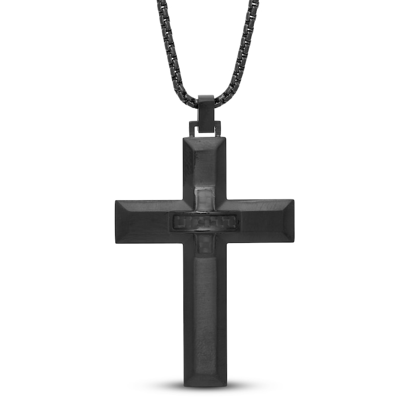 Main Image 1 of Cross Necklace Carbon Fiber Stainless Steel 24&quot;