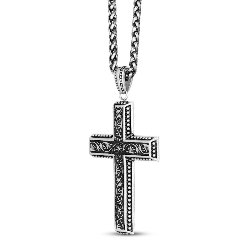 Antique Cross Necklace Stainless Steel 24"