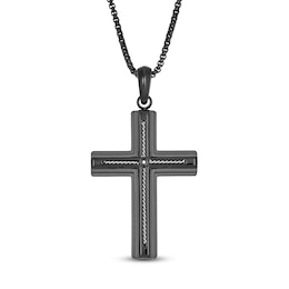 Cross Necklace Diamond Accent Black Ion-Plated Stainless Steel 24&quot;