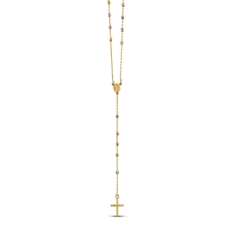 Rosary Medal Necklace 14K Tri-Tone Gold 24"