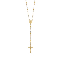 Rosary Bead Necklace 14K Tri-Tone Gold 24&quot;