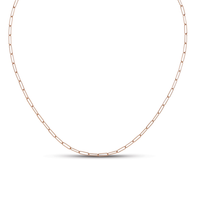 Hollow Polished Paperclip Link Necklace 14K Rose Gold 2.6mm 18"