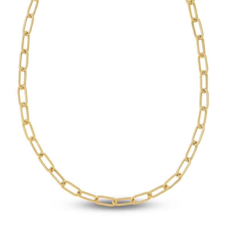 Polished Textured Paperclip Link Necklace 14K Yellow Gold 23.5-Inch