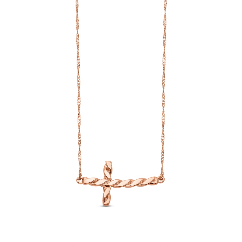 Main Image 1 of Twisted Cross Necklace 14K Rose Gold 17&quot;