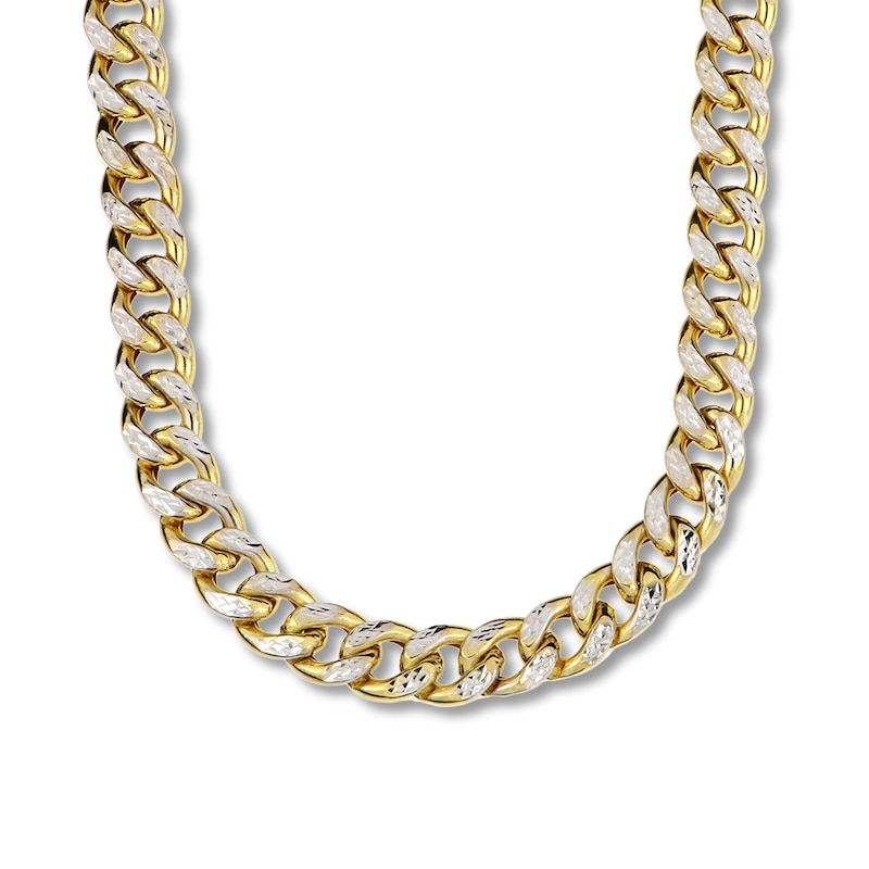 Main Image 1 of Hollow Diamond-Cut Curb Chain Necklace 10K Yellow Gold 24&quot; 9.4mm