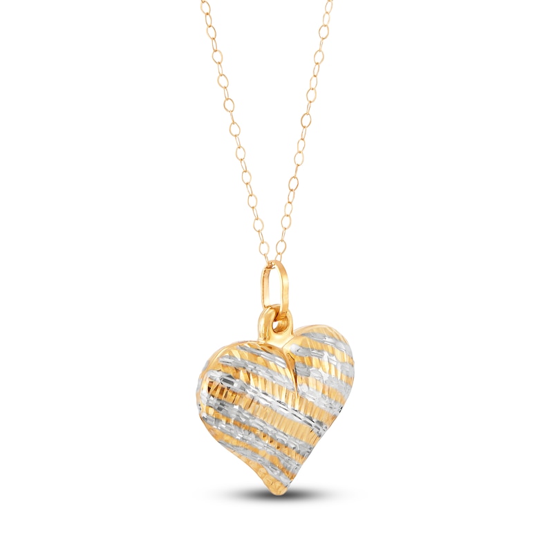Puffy Heart Cable Chain Necklace 10K Yellow Gold 18"