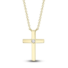 Shy Creation Cross Necklace Diamond Accents 14K Yellow Gold SC55021364