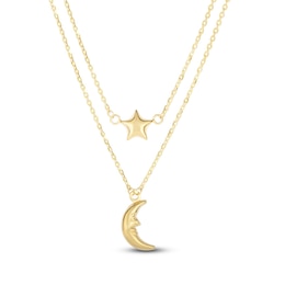 Graduated Star & Moon Necklace 14K Yellow Gold 18&quot;