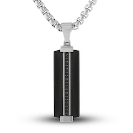 Black Diamond Necklace 1/10 ct tw Black Ion-Plated Stainless Steel 22&quot;
