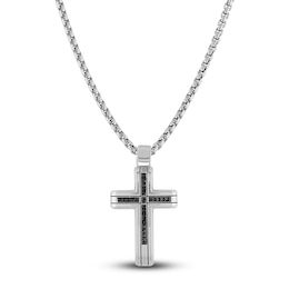 Black Diamond Cross Necklace 1/4 ct tw Stainless Steel 22&quot;