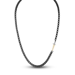 Dagger Necklace Diamond Accent Black/Gold Ion-Plated Stainless Steel 22&quot;