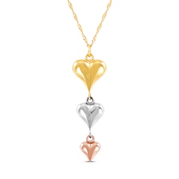 Triple Heart Drop Necklace 10K Tri-Tone Gold 18&quot;