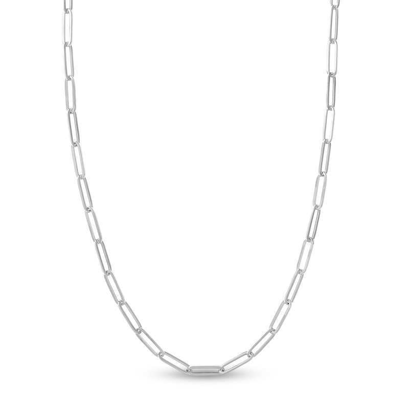 Hollow Paper Clip Chain Necklace 14K White Gold 18" 5mm