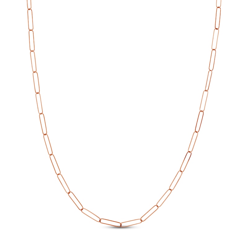 Solid Paperclip Chain Necklace 14K Rose Gold 18" 3.4mm