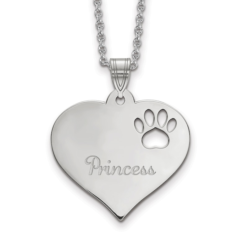 Main Image 1 of Heart with Paw Print Cut Out Pendant 18&quot;